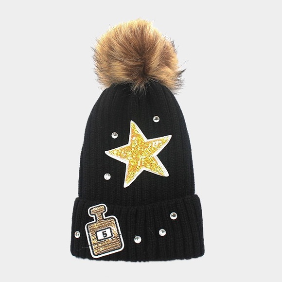 Sequin and embroidery perfume stat beanie hat - Picture 2 of 4
